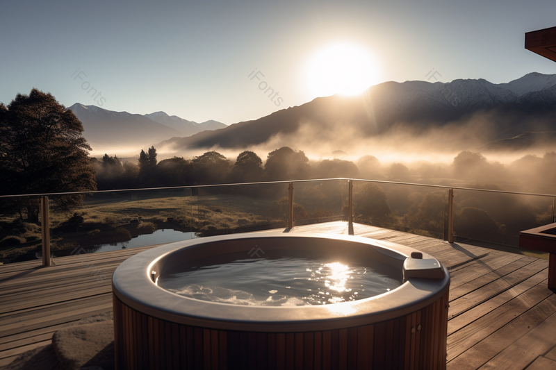 户外山脉旁边的温泉浴缸,高清,摄影图,摄影图片,图片大全,摄影图免费下载